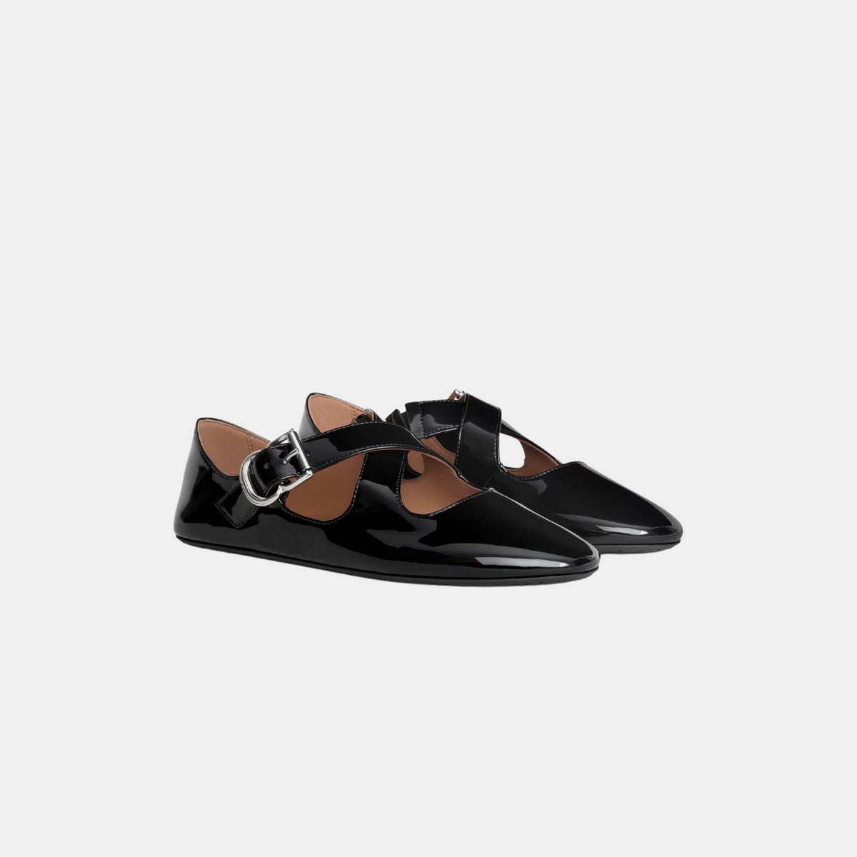 Criss Cross Ballet Flats In Patent Calfskin