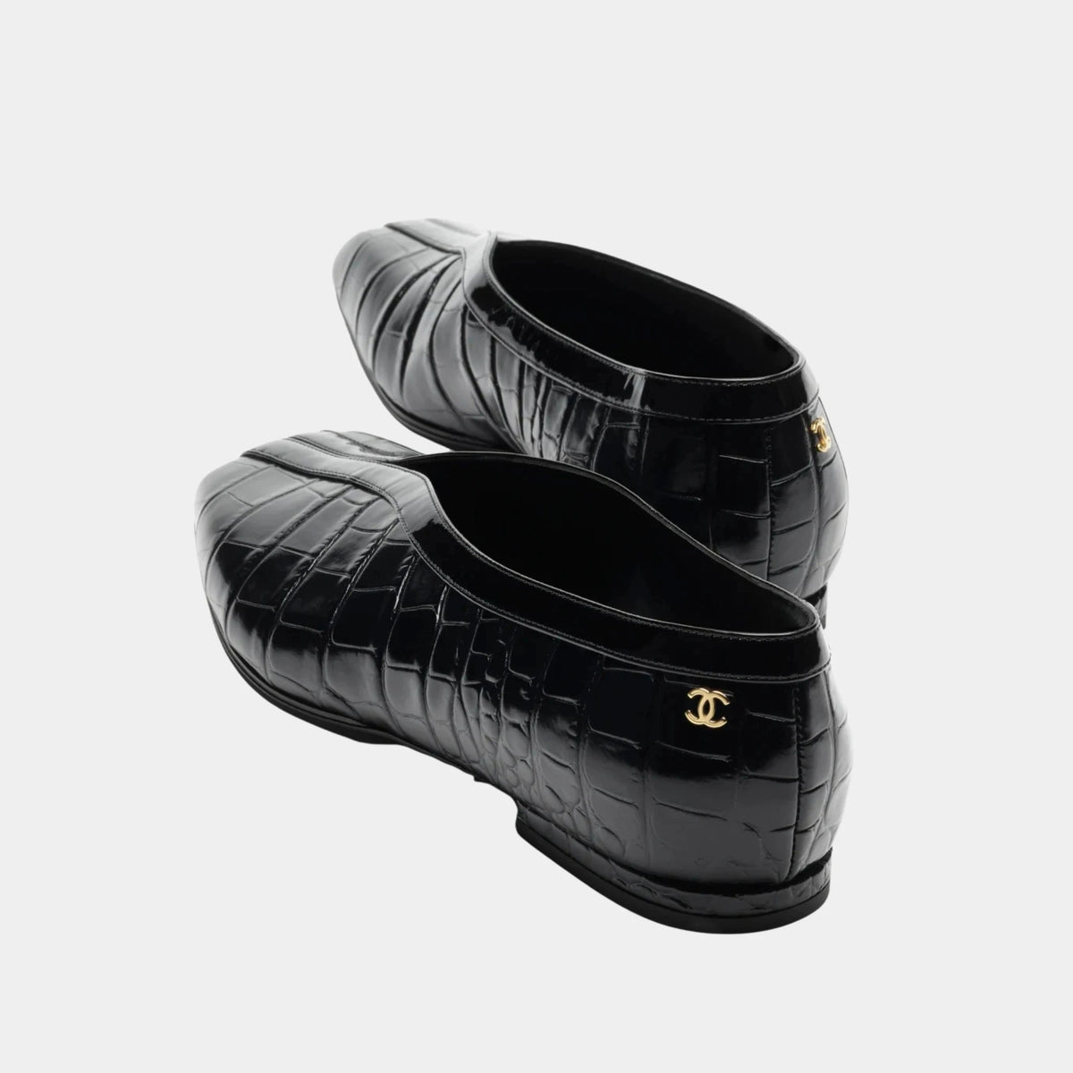 Ballet Flats in Crocodile Embossed Calfskin & Patent Calfskin