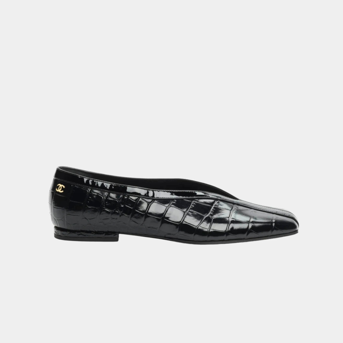 Ballet Flats in Crocodile Embossed Calfskin & Patent Calfskin