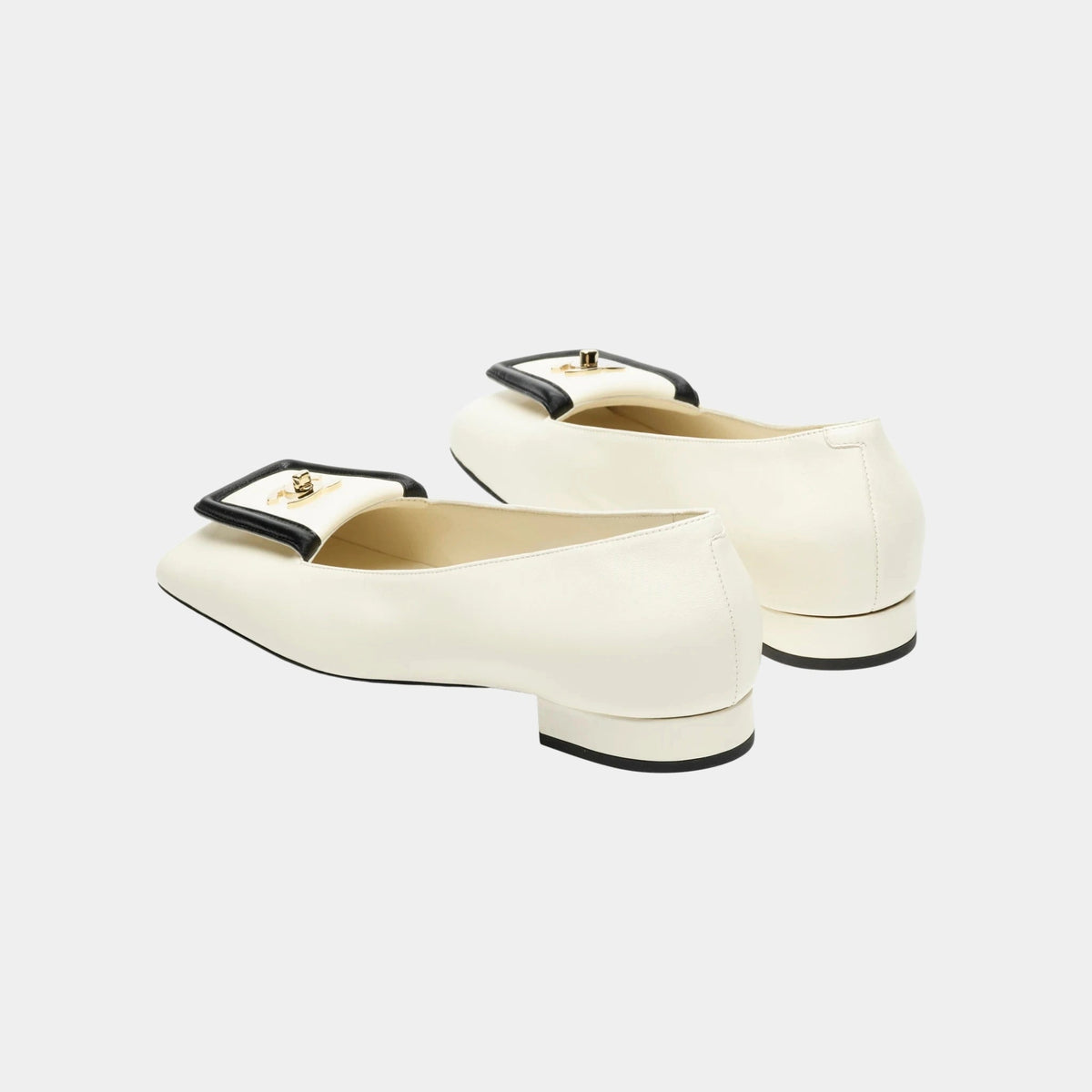 Ballet Flats in Lambskin Ivory & Black