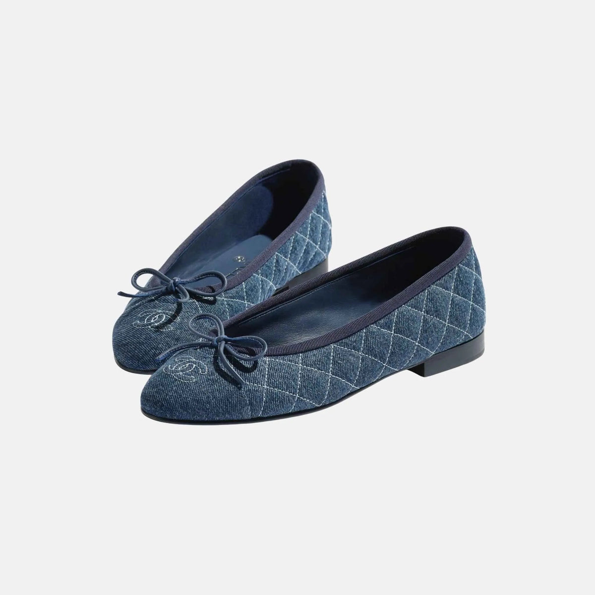 Ballet Flats in Tweed and Fabric Denim