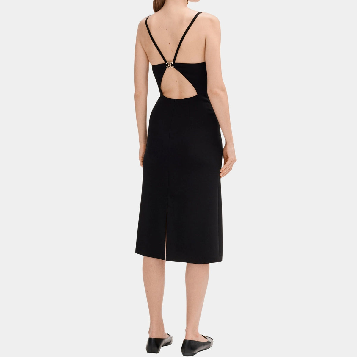 Black Midi Dress in Silk Crepe
