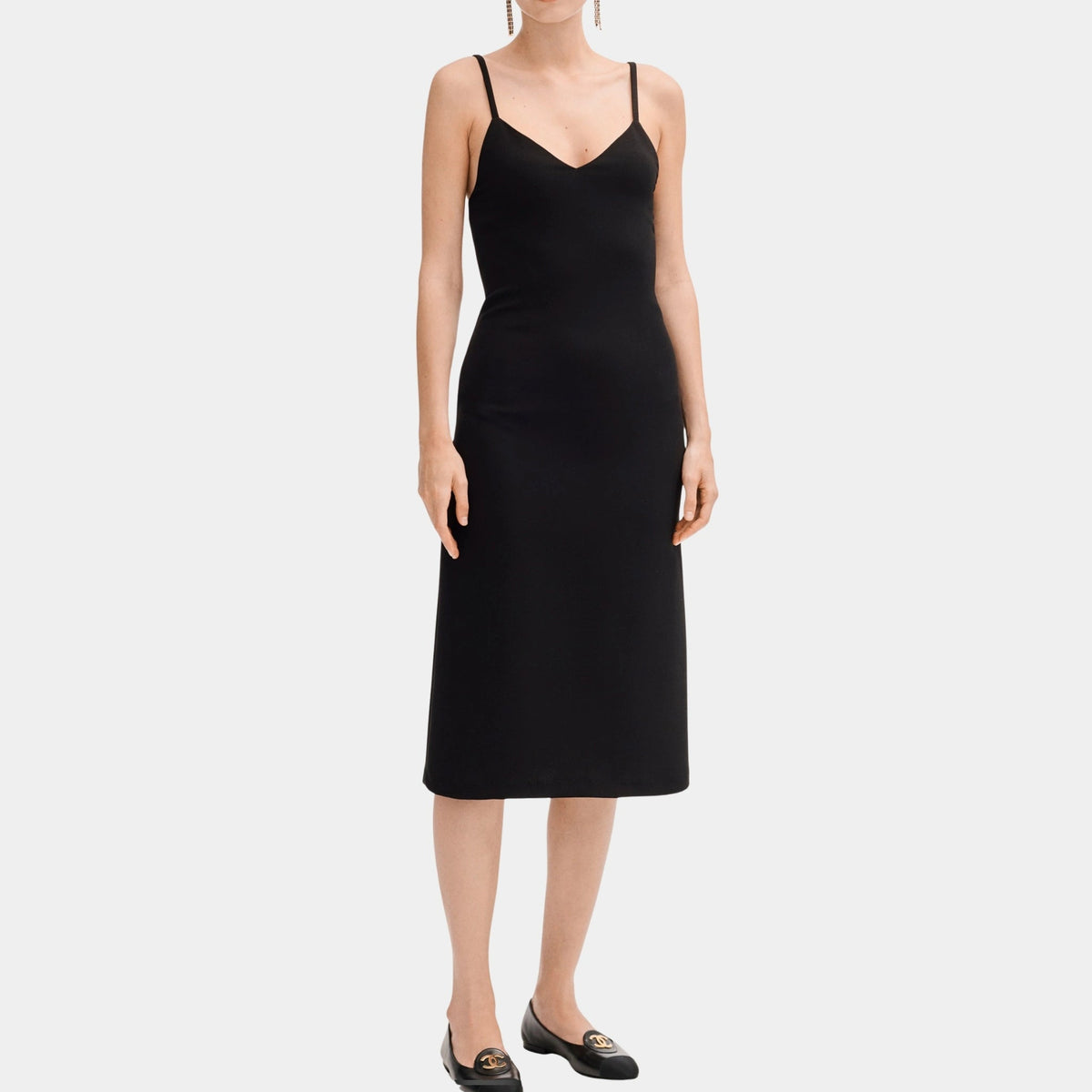 Black Midi Dress in Silk Crepe