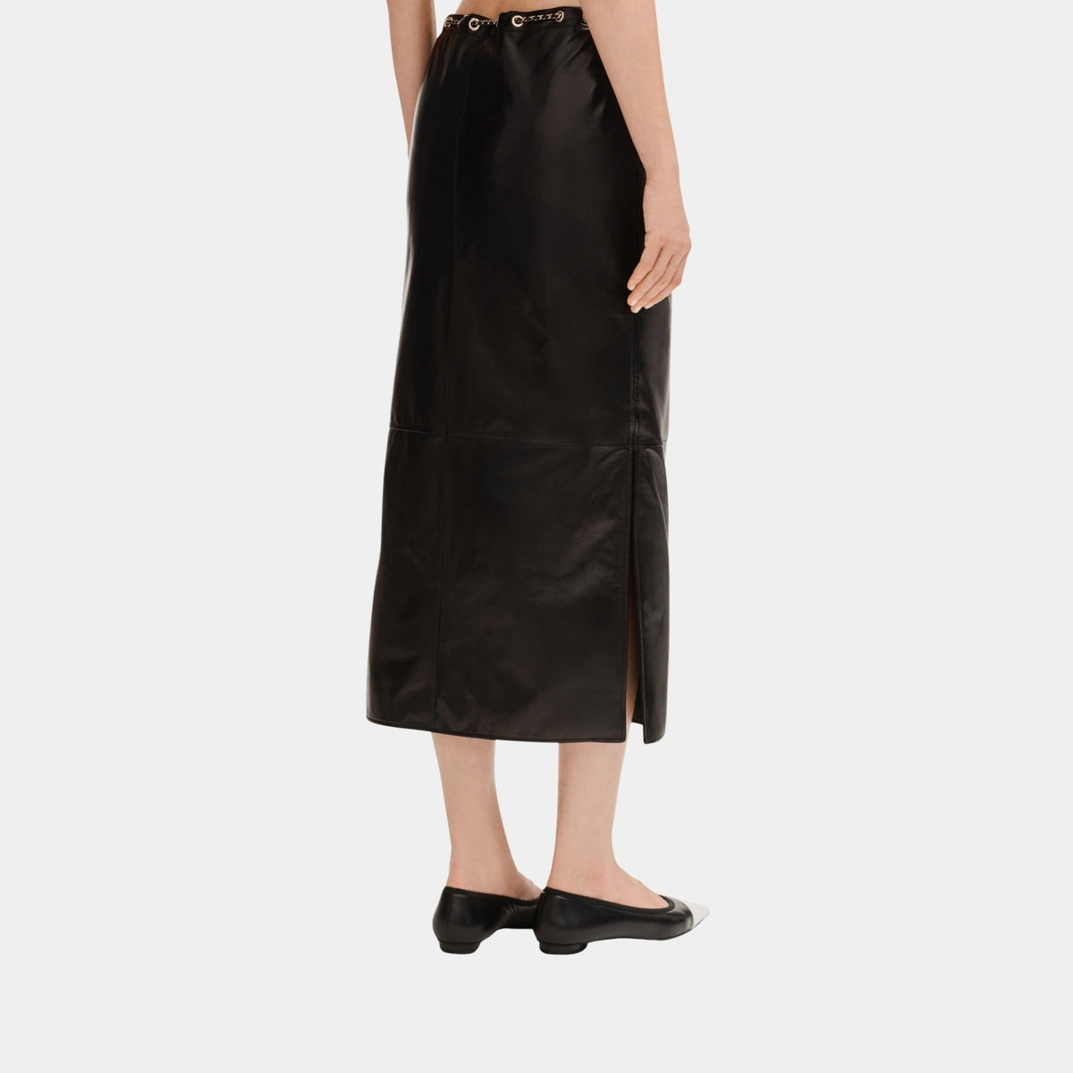 Black Midi Skirt in Lambskin