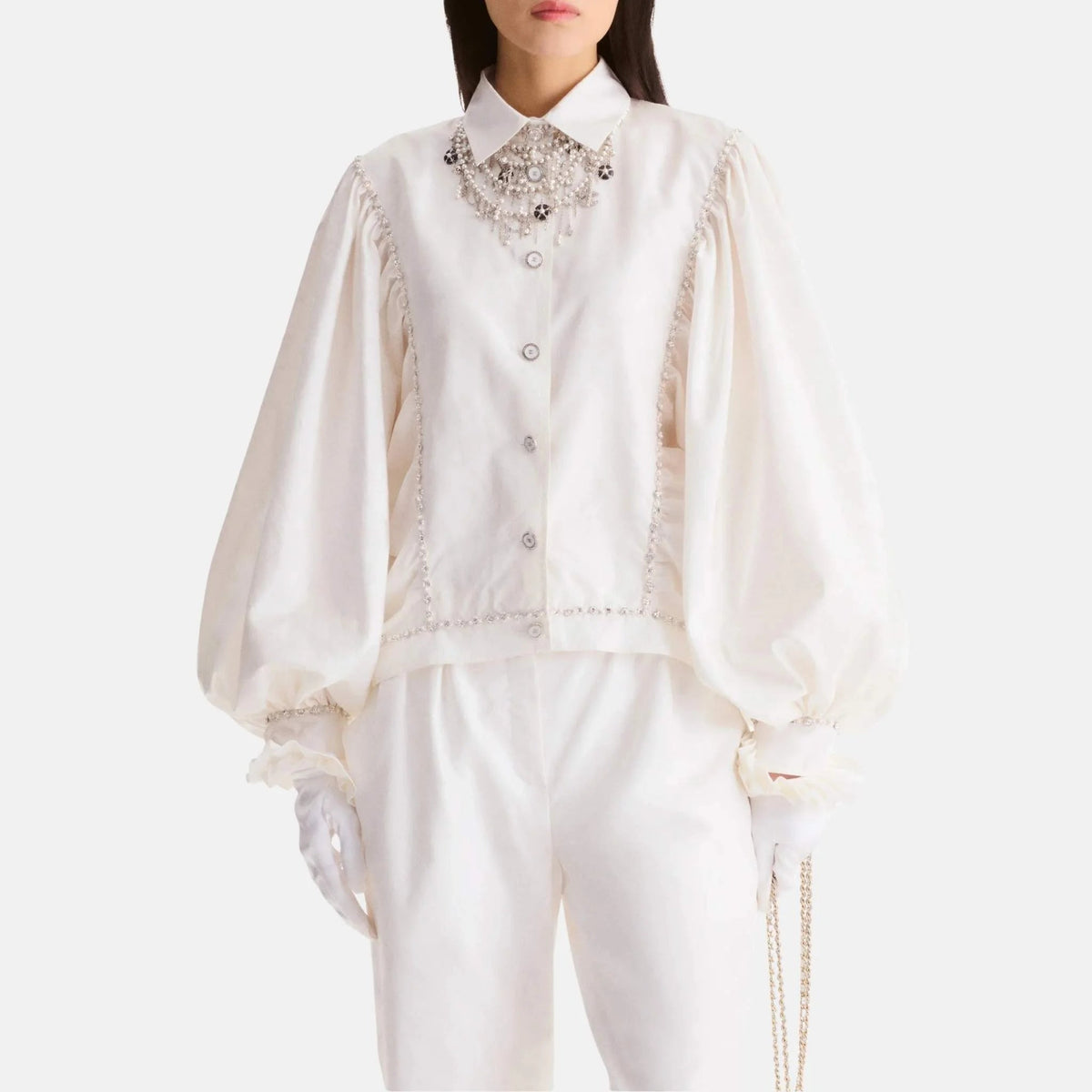 Blouse in Embroidered Silk Taffeta