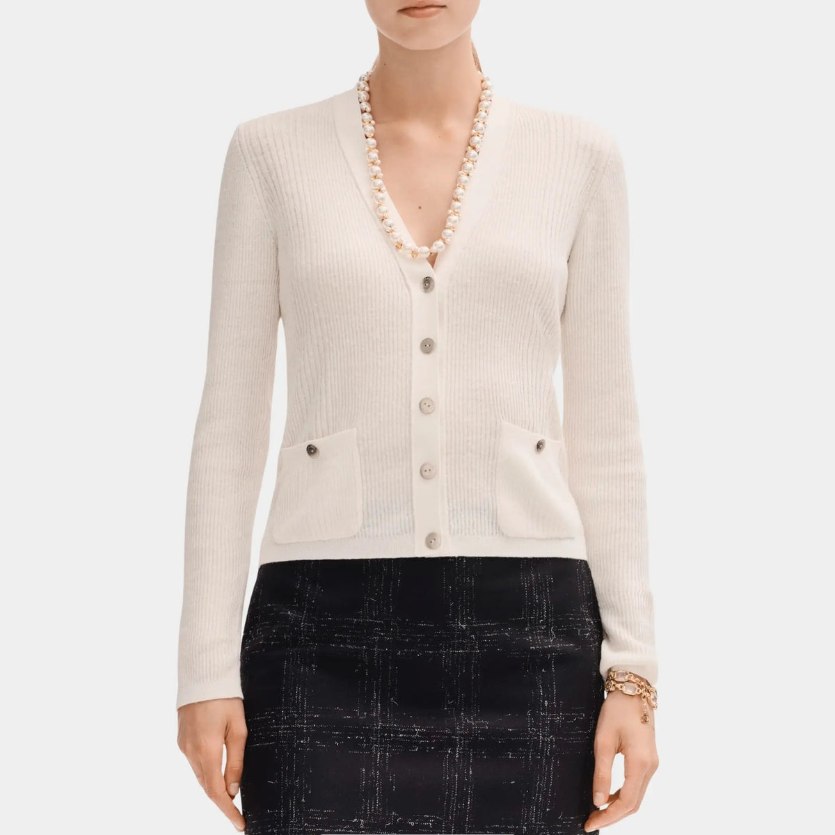 Cardigan in White Linen and Cotton