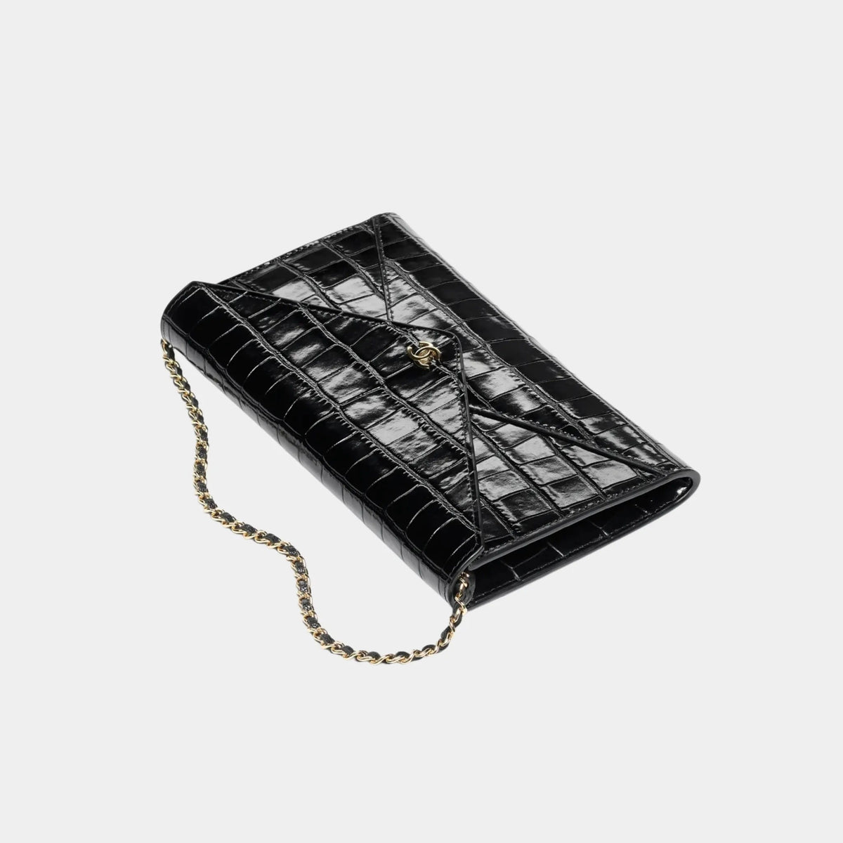 Clutch with Leather Strap in Crocodile Embossed Calfskin