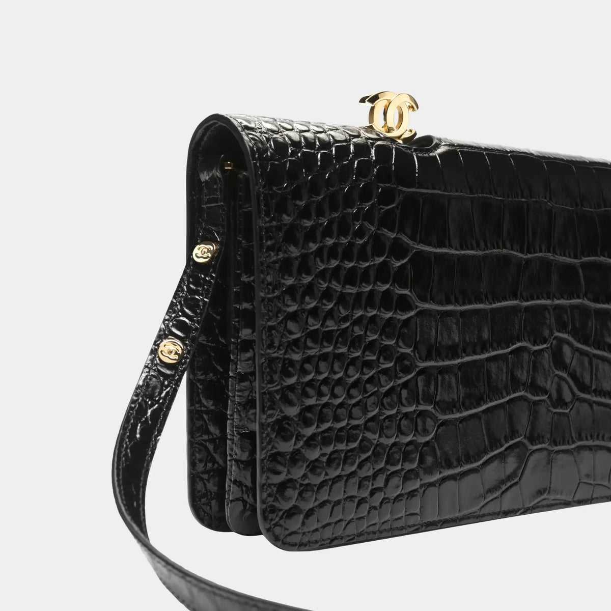 Clutch in Crocodile Embossed Calfskin & Gold-Tone Metal
