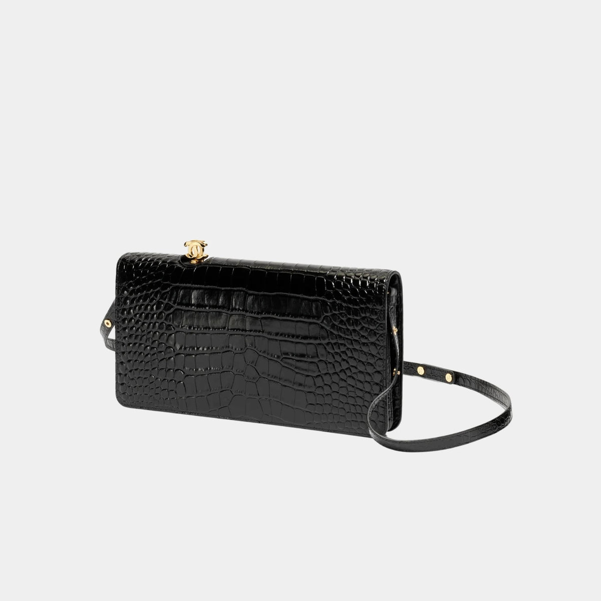 Clutch in Crocodile Embossed Calfskin & Gold-Tone Metal