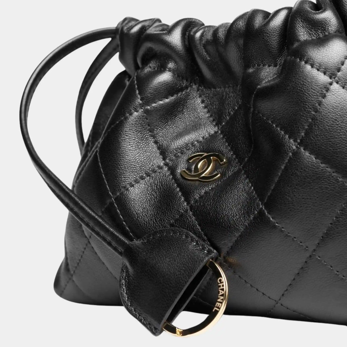 Clutch with Leather Strap in Black Lambskin