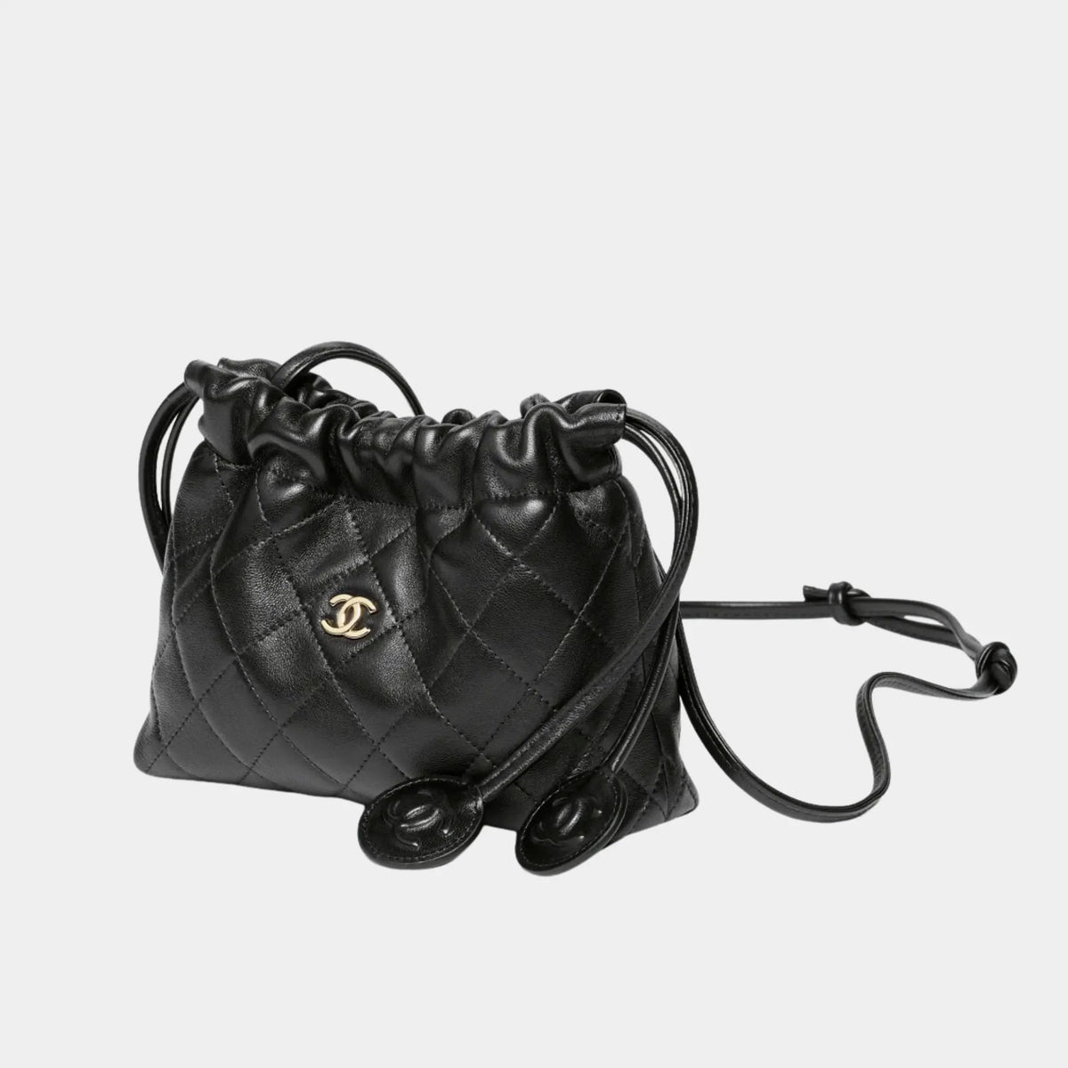 Clutch with Leather Strap in Black Lambskin