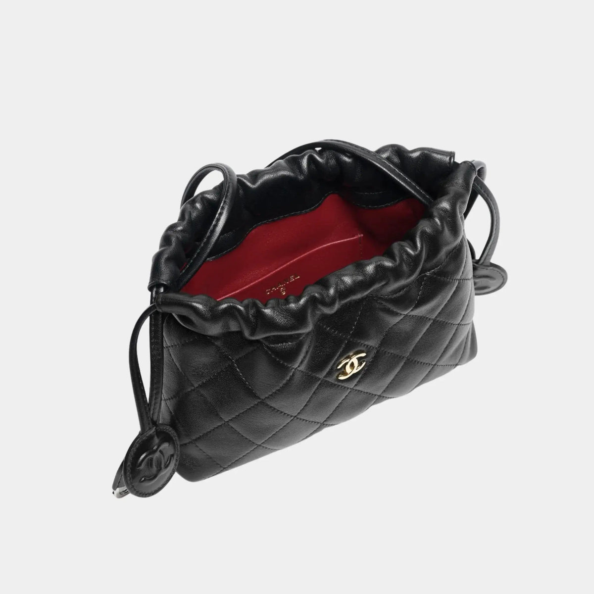 Clutch with Leather Strap in Black Lambskin