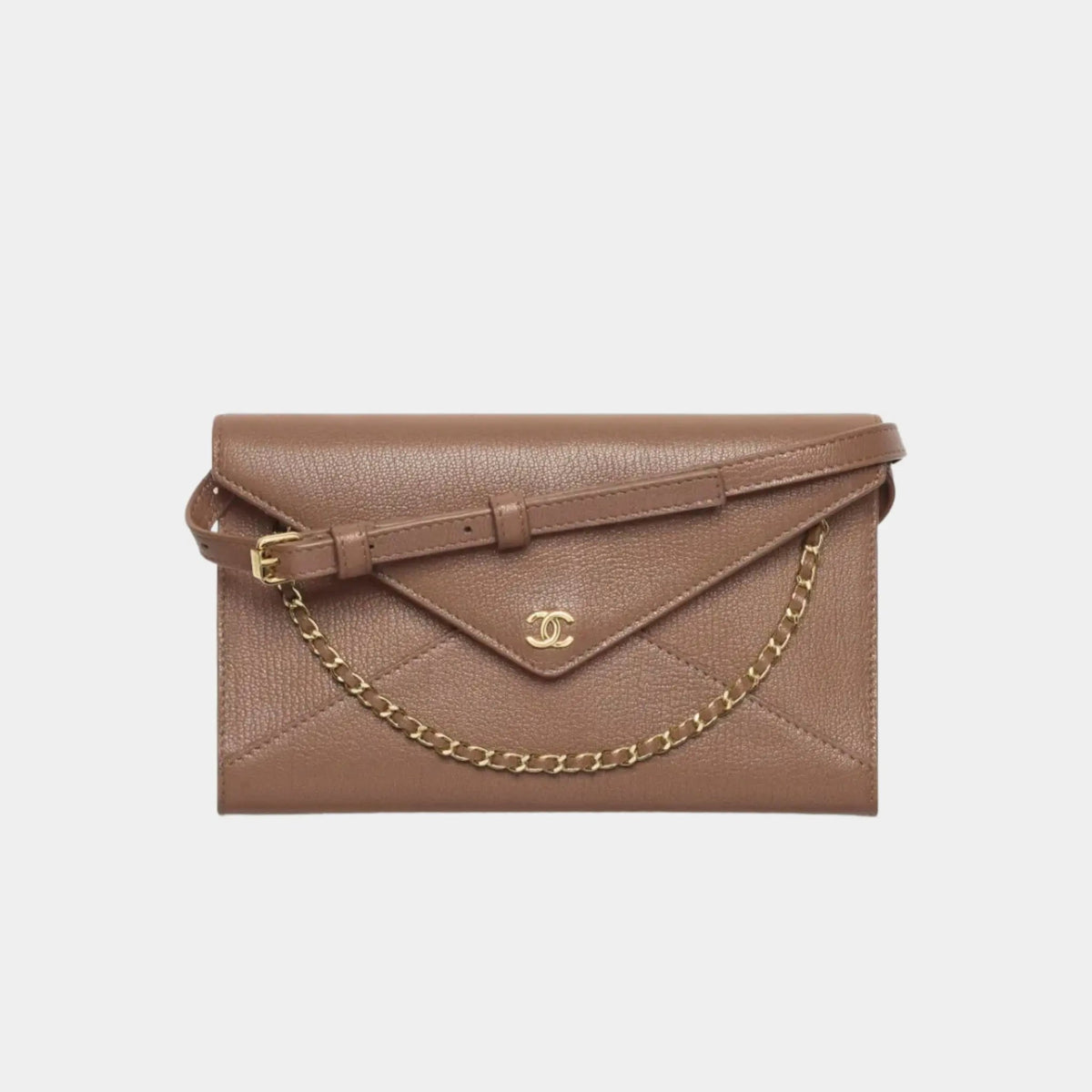 Clutch with Leather Strap in Grained Goatskin & Gold Metal