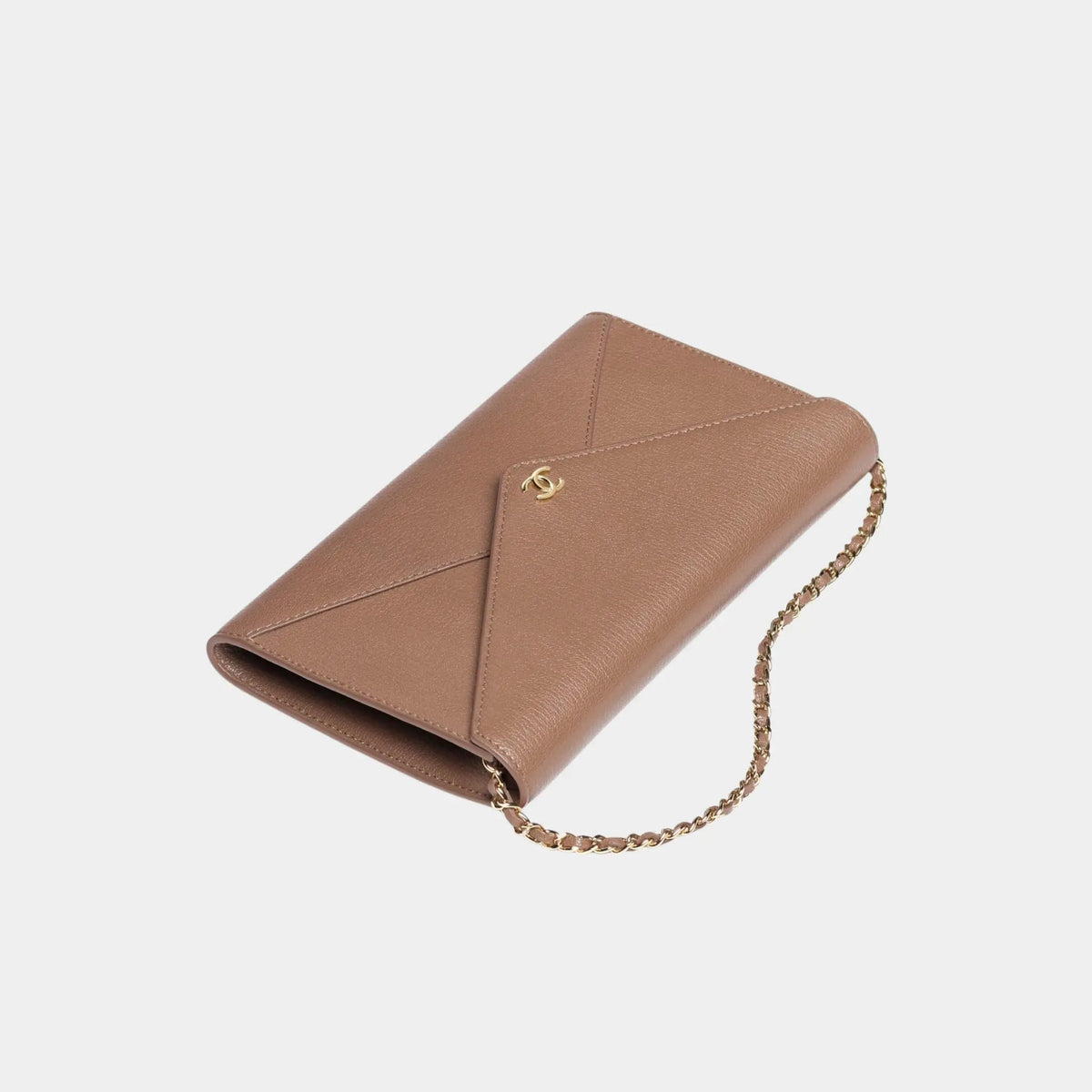 Clutch with Leather Strap in Grained Goatskin & Gold Metal