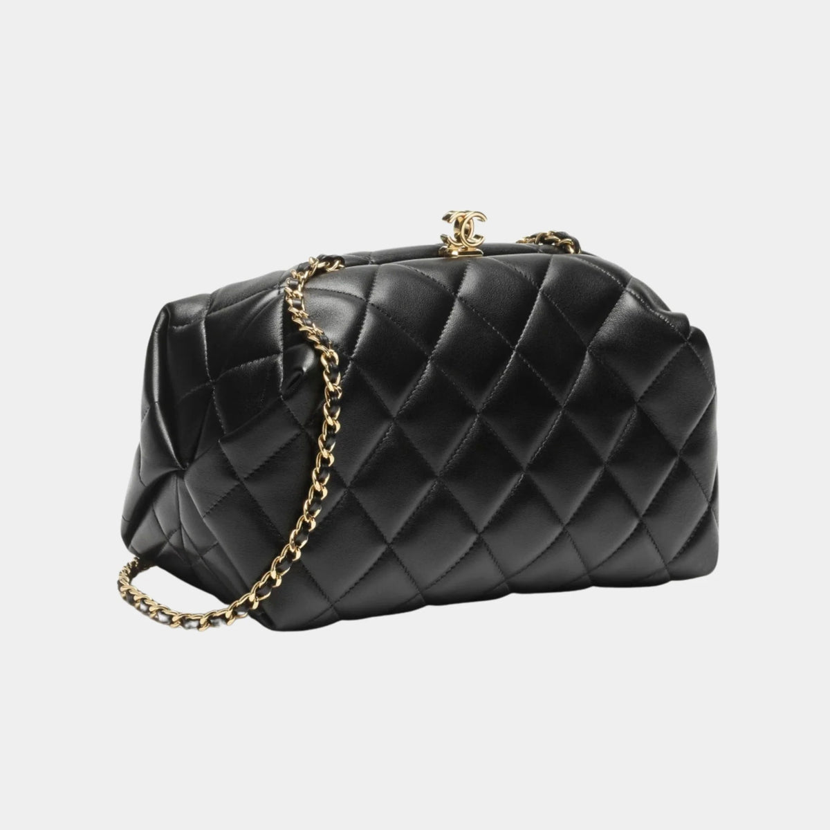 Clutch with Chain in Black Lambskin