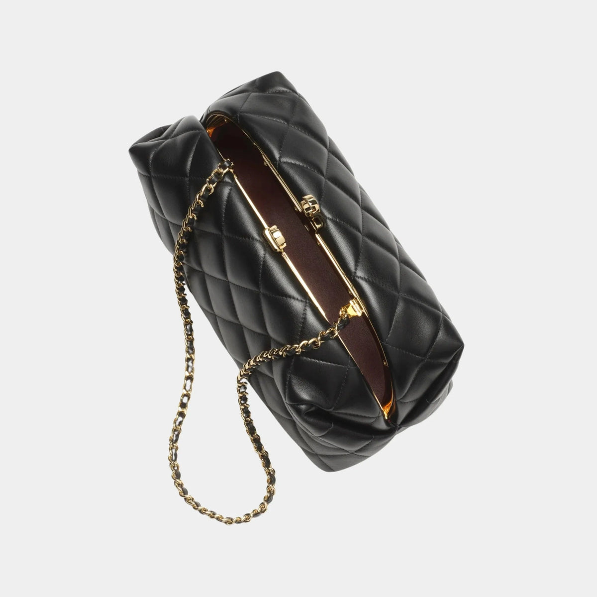 Clutch with Chain in Black Lambskin