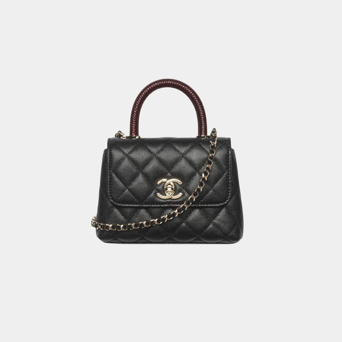 Clutch With Chain Grained Calfskin Lizard Embossed Calfskin & Gold Tone Metal