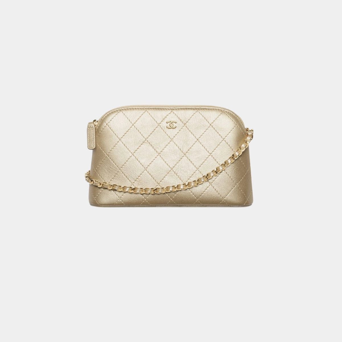 Clutch With Chain Metallic Grained Goatskin & Gold Tone Metal
