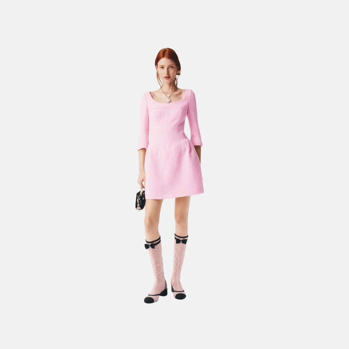 Dress in Pink and Ecru Wool Tweed