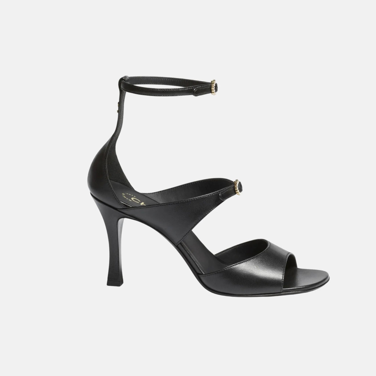 Heeled Sandals in Black Lambskin