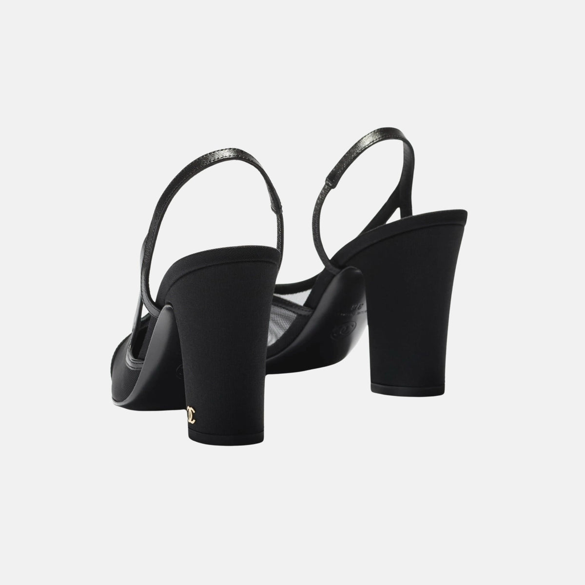 Heeled Slingbacks in Mesh and Grosgrain