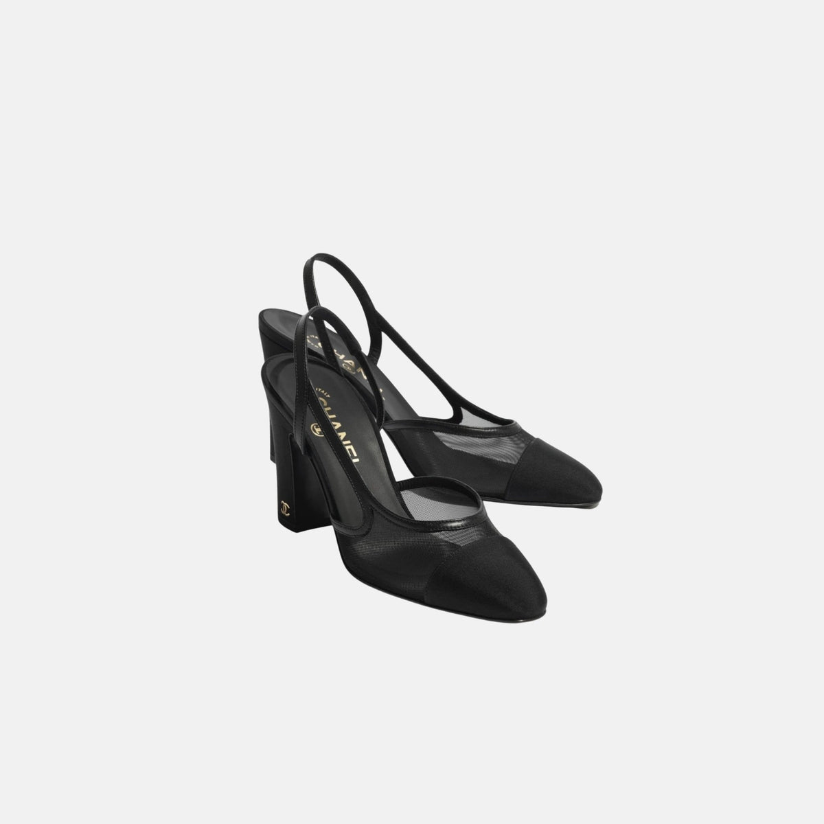 Heeled Slingbacks in Mesh and Grosgrain