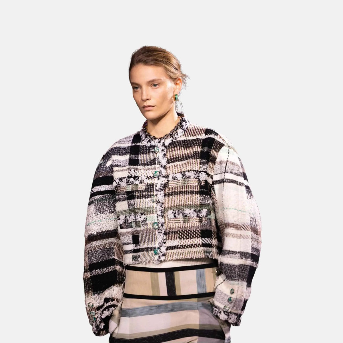 Jacket Cotton Tweed White Black Aqua Green