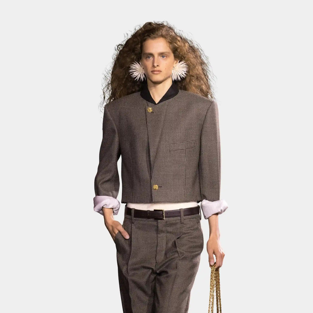 Jacket in Wool Cloth Brown & Ecru
