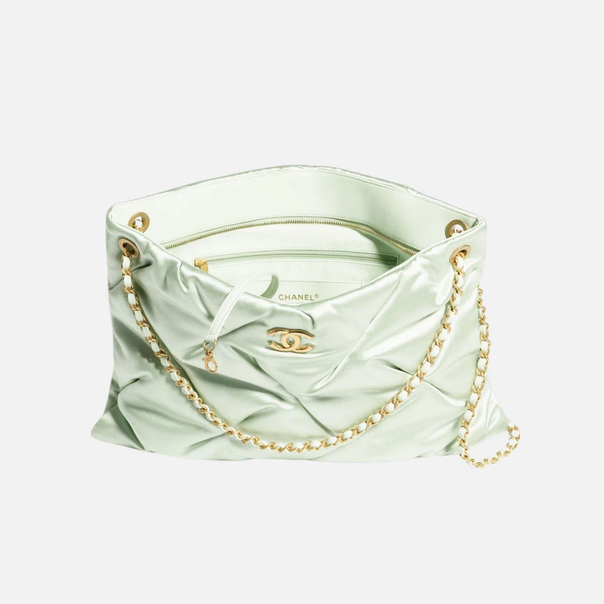 Large Pouch Bag In Satin And Gold Tone Metal