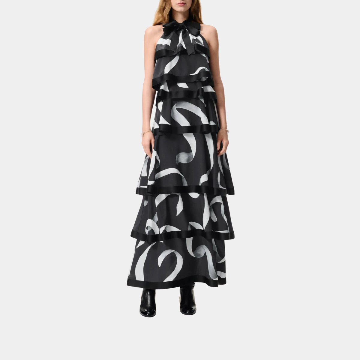 Long Dress in Printed Silk Charmeuse