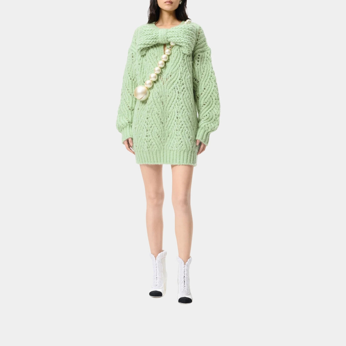 Long-sleeved Short Dress Mohair and Wool