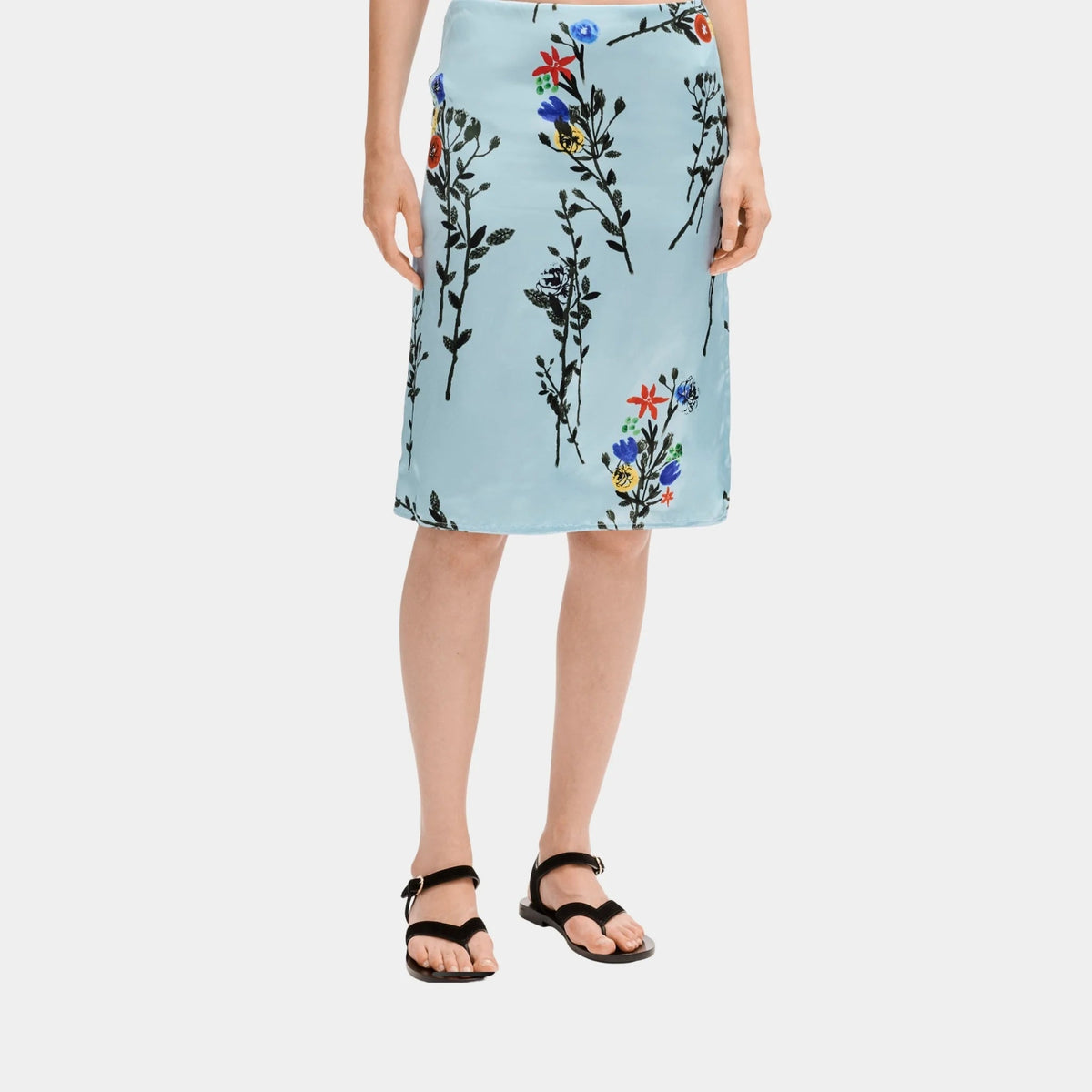 Midi Skirt in Printed Silk Satin