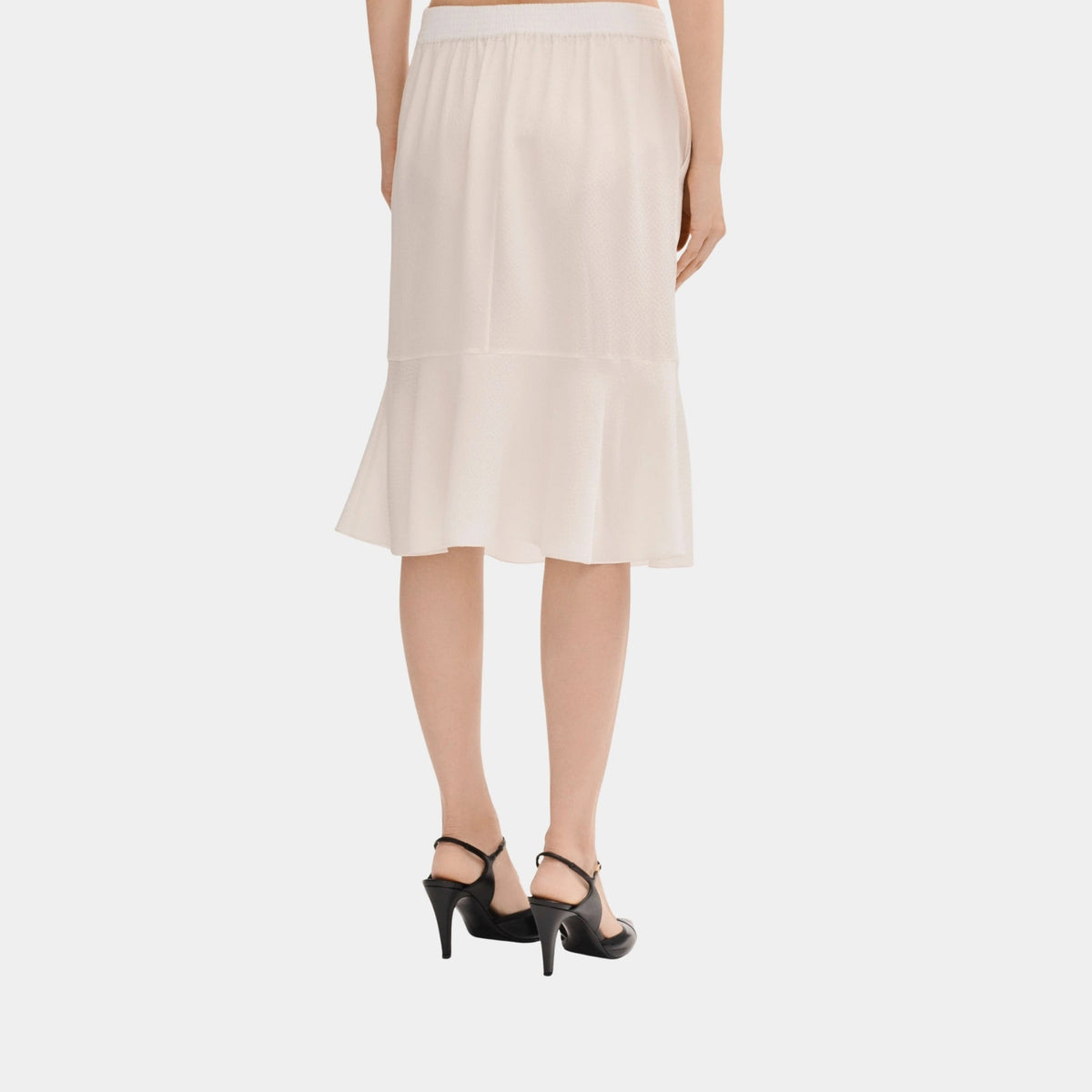 Midi Skirt in White Silk Jacquard