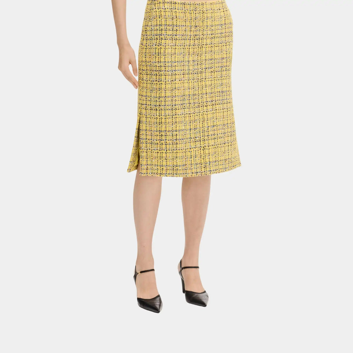 Midi Skirt in Yellow Cotton Tweed