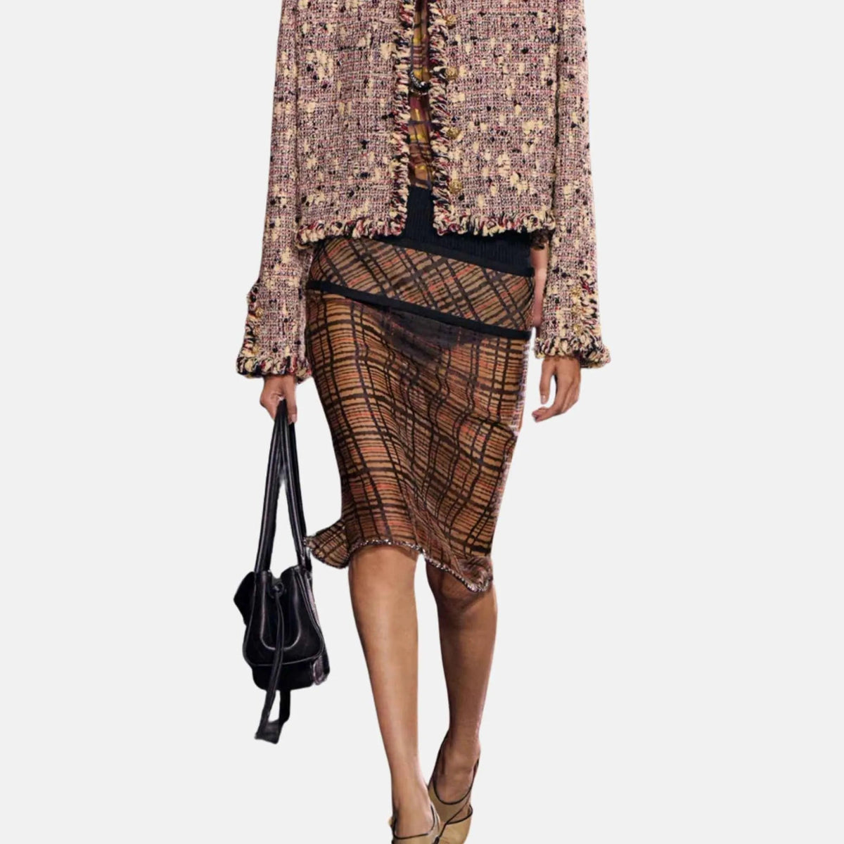 Midi Skirt Mixed Fiber Twill Black Red