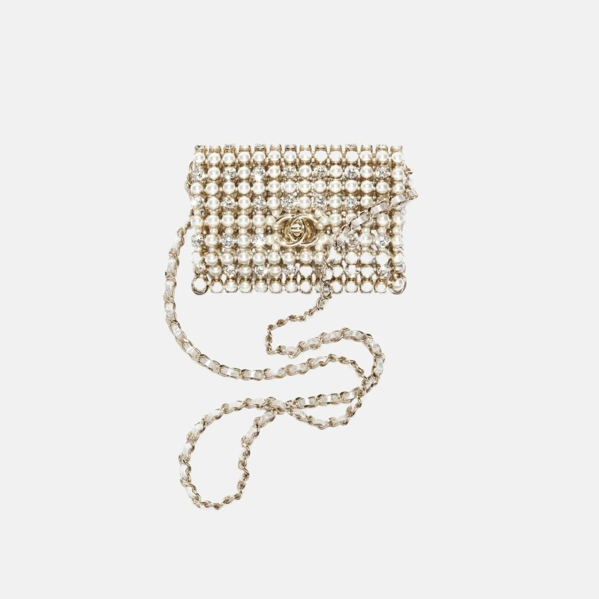 Mini Evening Bag Diamante Pearls Gold Tone Metal in Crystal
