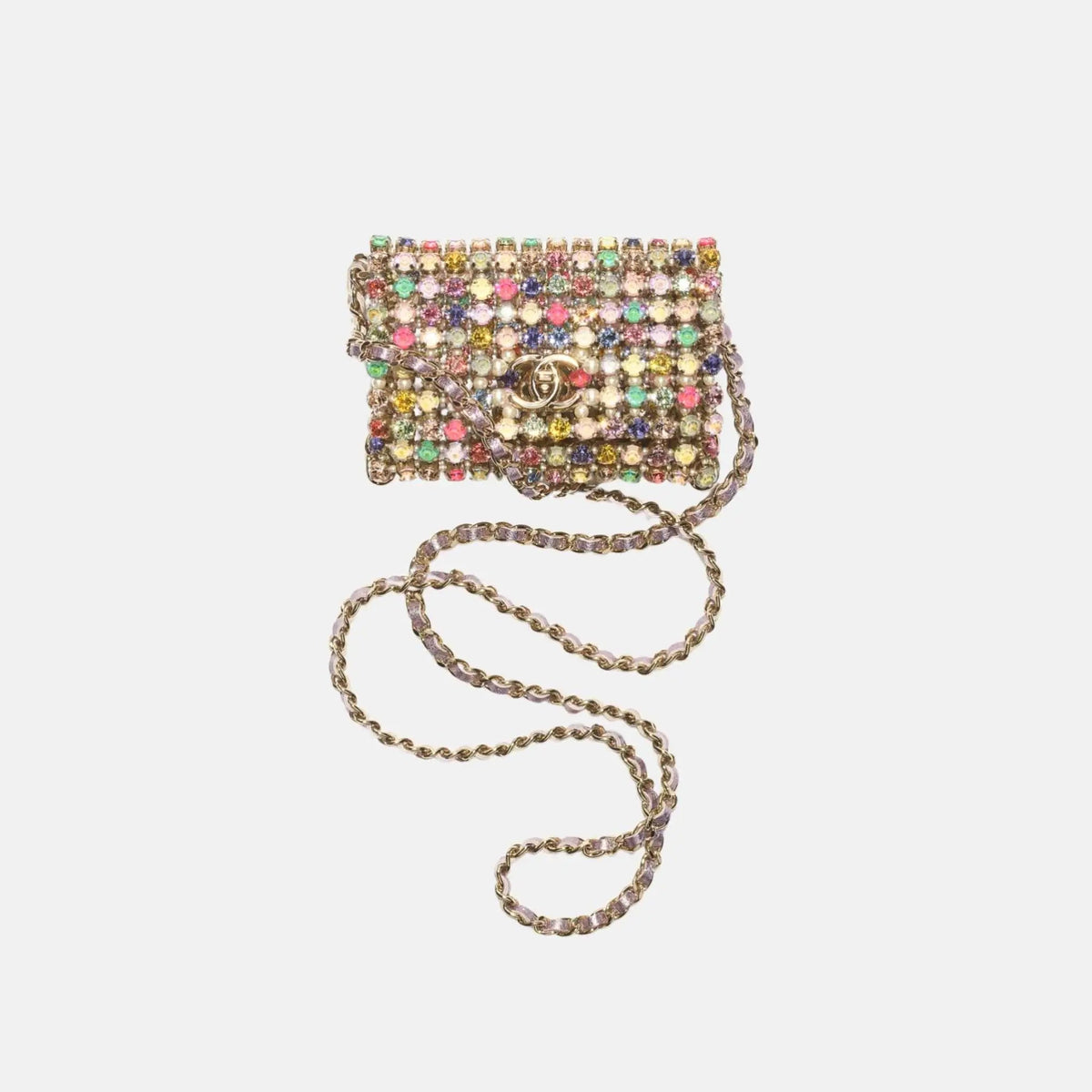 Mini Evening Bag Diamante Pearls Gold Tone Metal in Multicolour