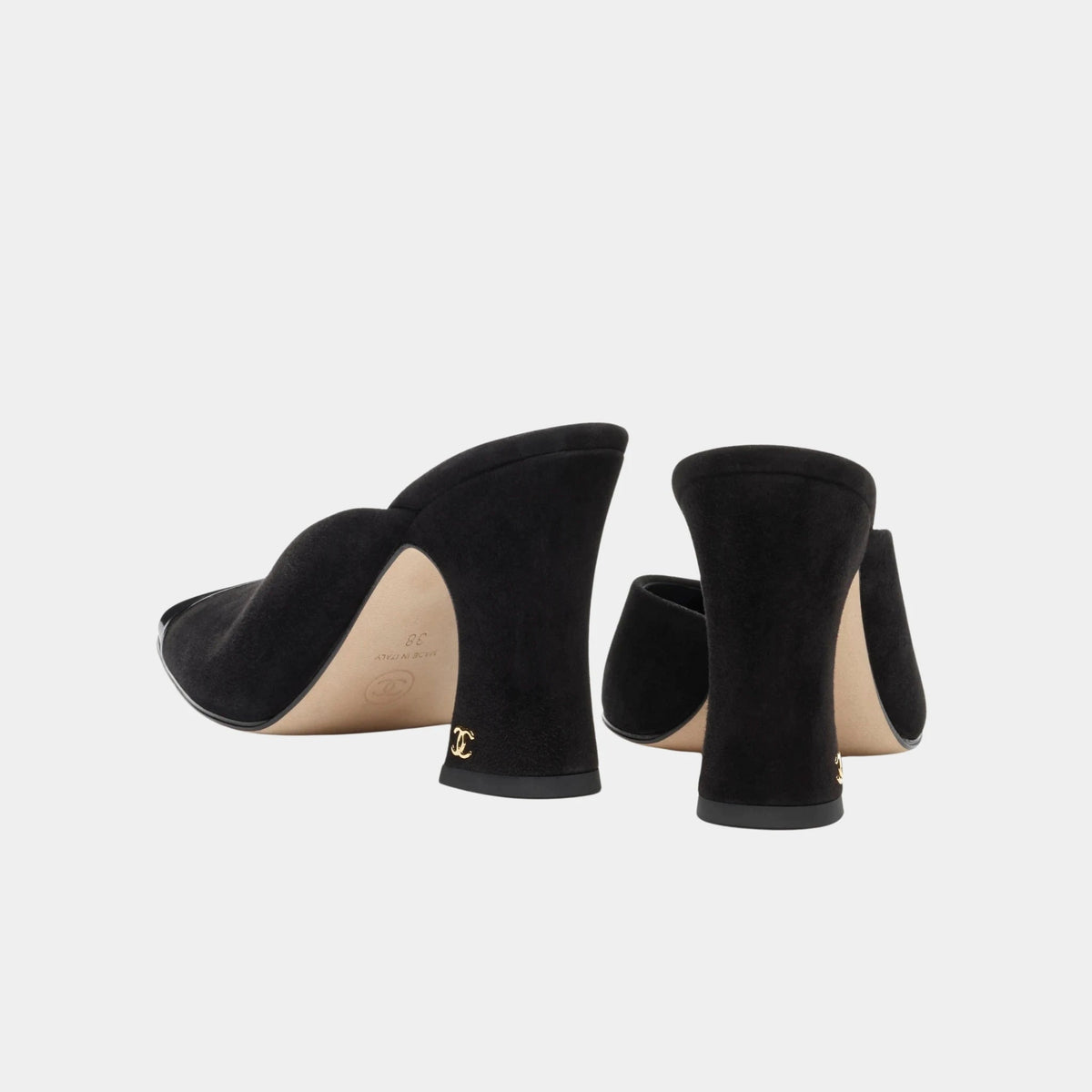 Mules in Suede Kidskin & Patent Calfskin
