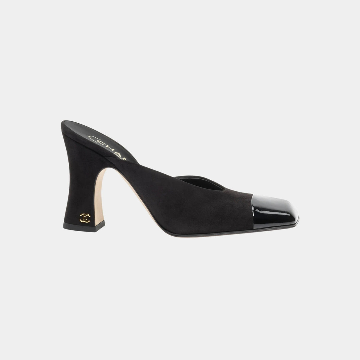Mules in Suede Kidskin & Patent Calfskin