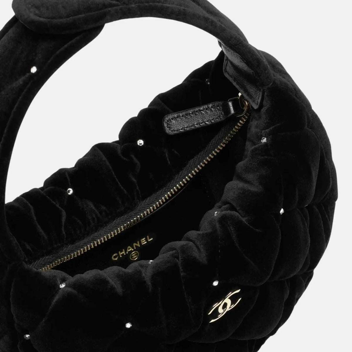 Pouch Velvet Diamante Gold Tone Metal