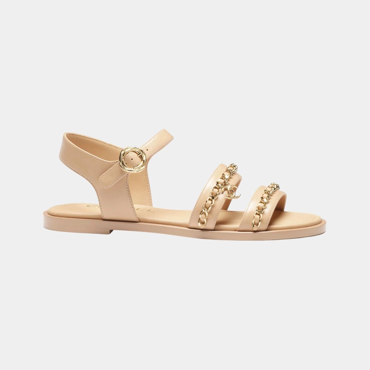 Sandals in Calfskin with Gold Plated Chains