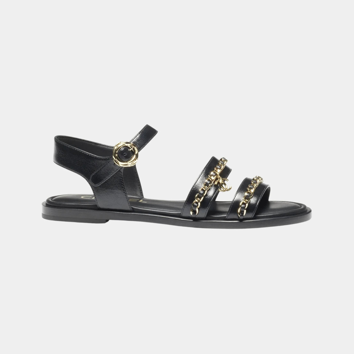 Sandals in Calfskin with Gold Plated Chains