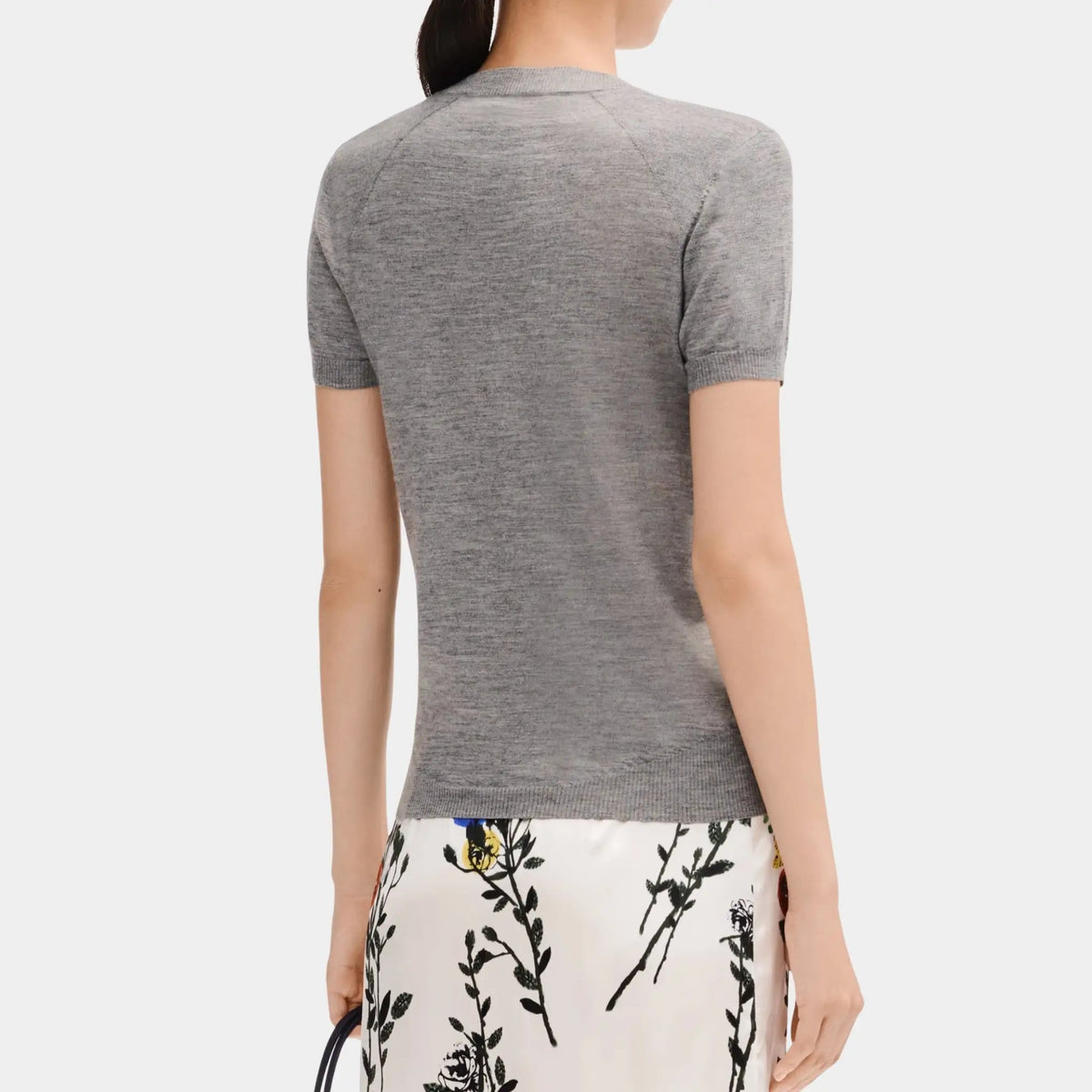 Short Sleeved Top in Grey Cashmere and Silk