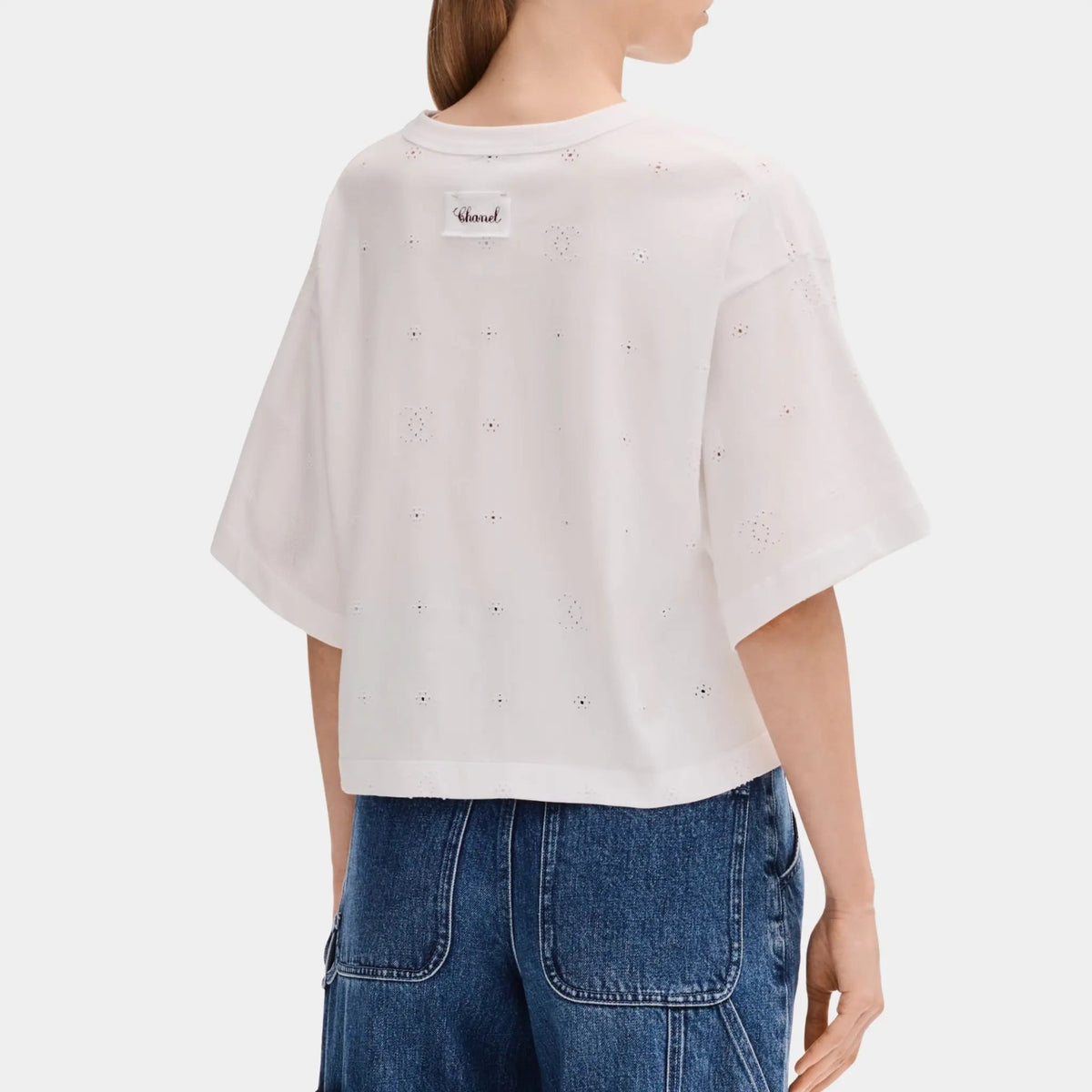 Short Sleeved Top in White Cotton