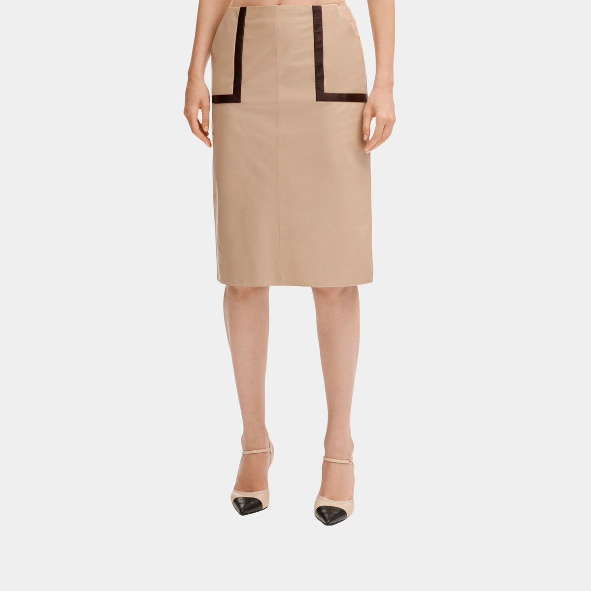 Skirt in Beige and Burgundy Lambskin