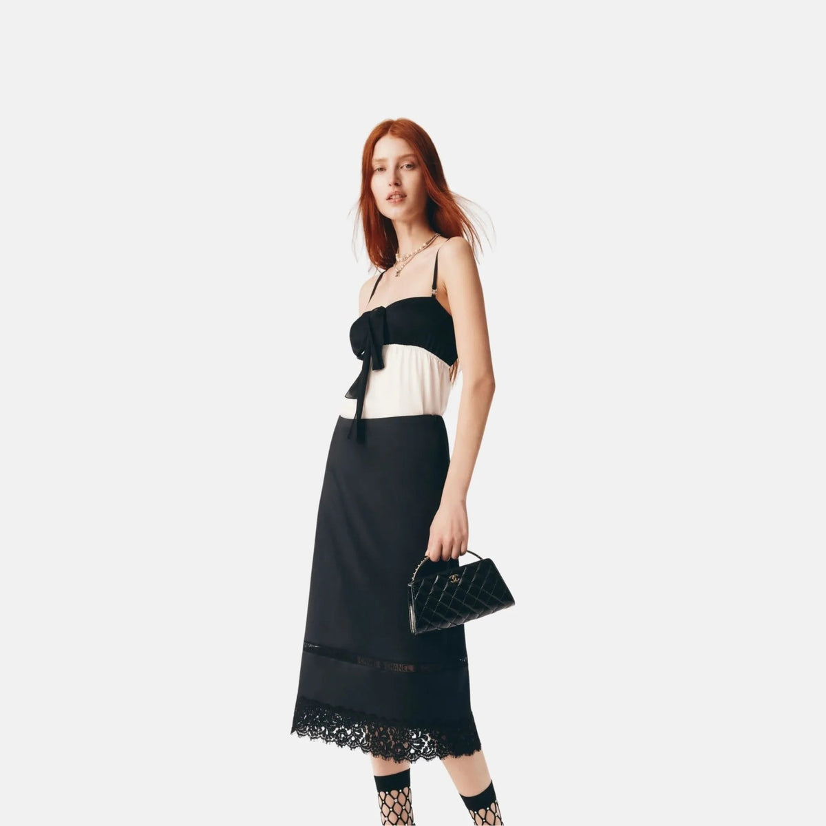 Skirt in Black Silk Satin and Lace