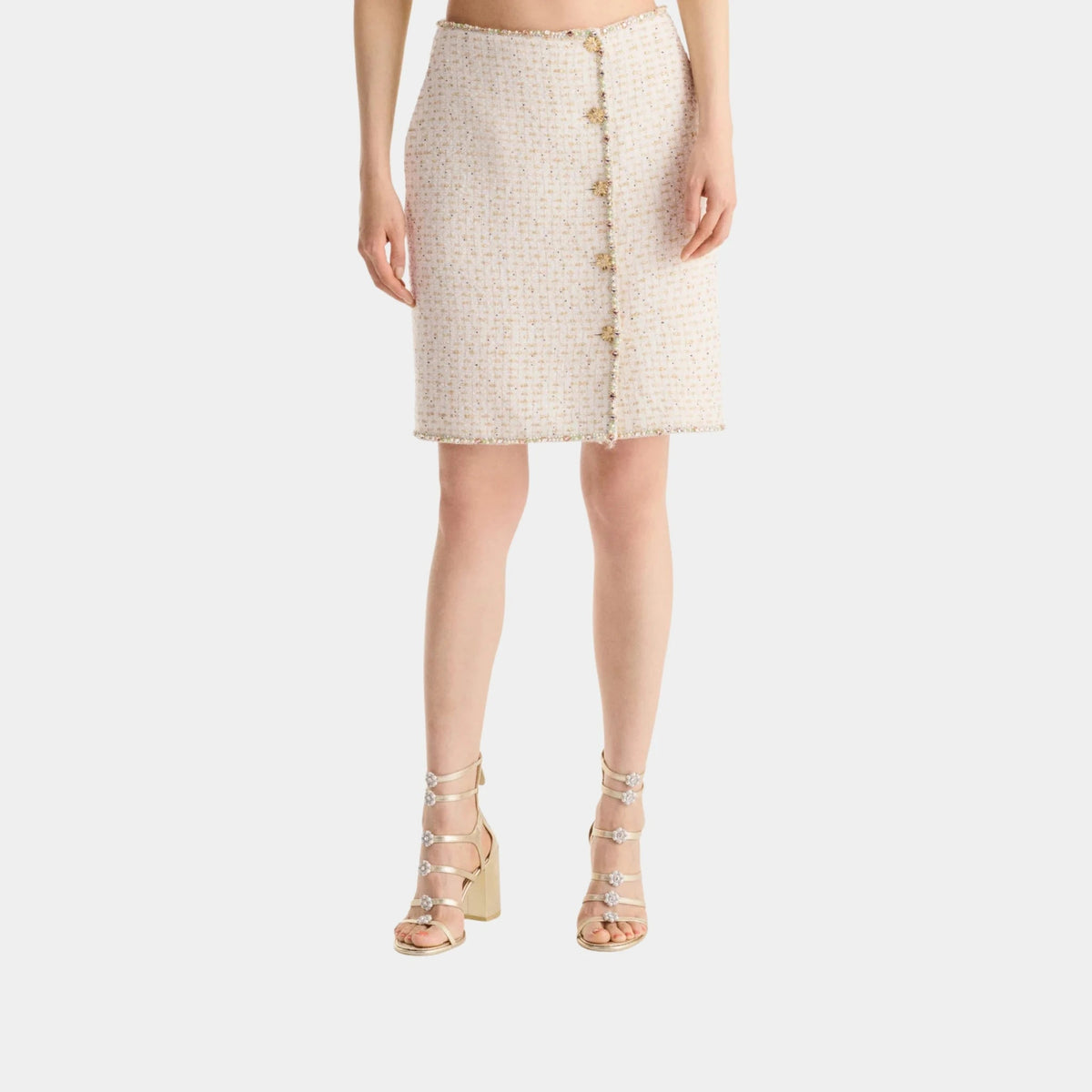 Skirt in Embroidered Cotton & Wool Tweed