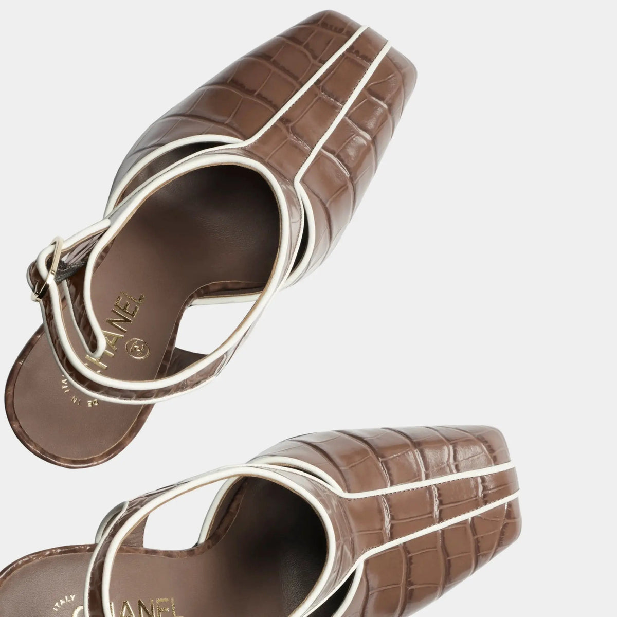 Slingbacks in Crocodile Embossed Patent Calfskin & Lambskin