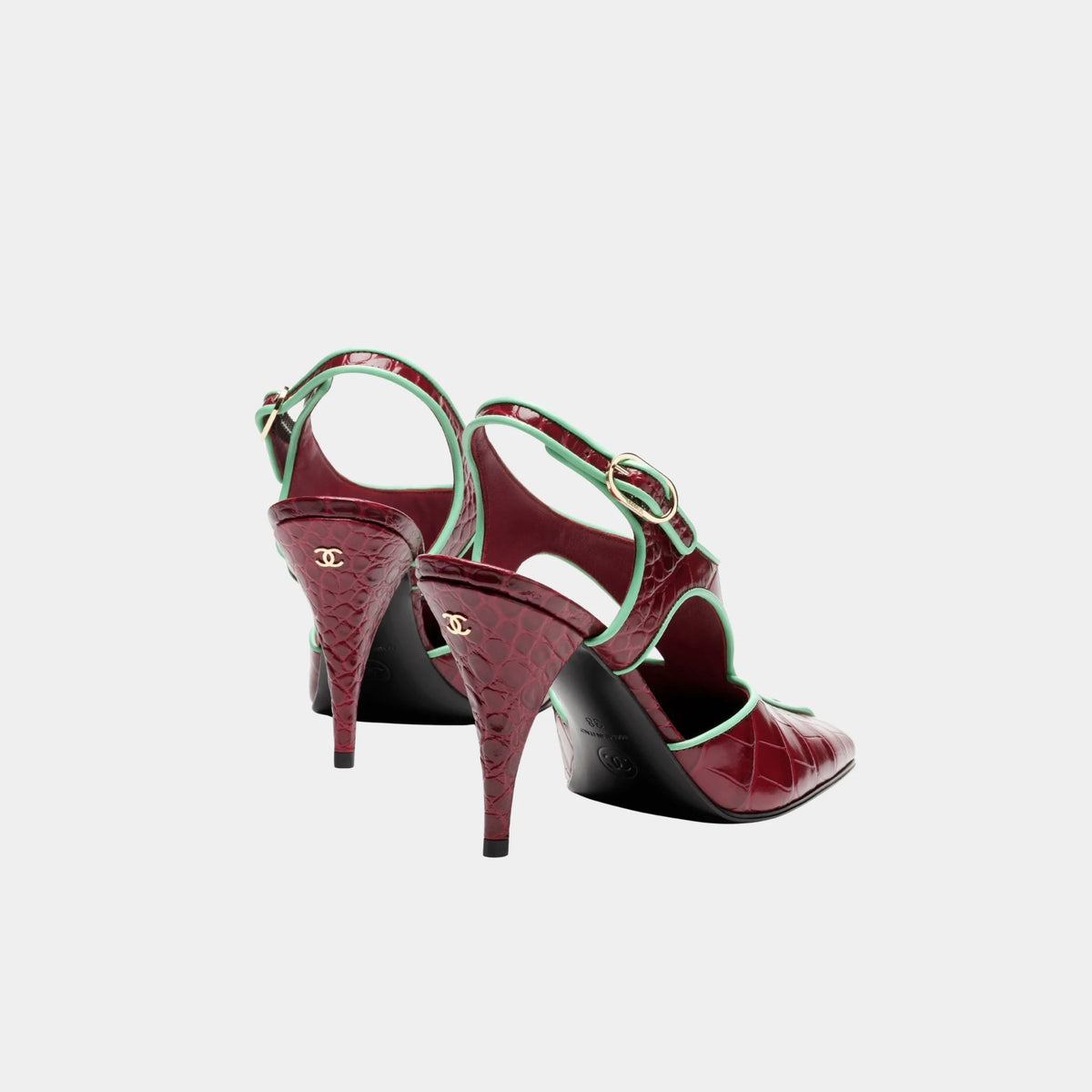 Slingbacks in Crocodile Embossed Patent Calfskin & Lambskin