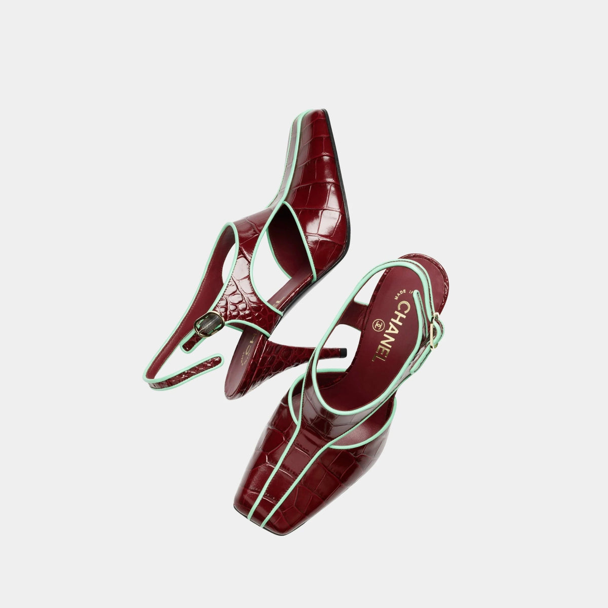 Slingbacks in Crocodile Embossed Patent Calfskin & Lambskin